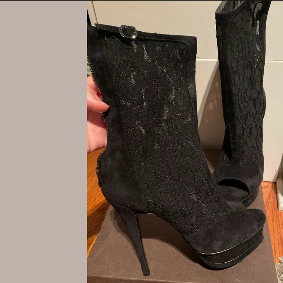 New Nando Muzi Suede Lace Heels Open Toe Boots, 9 - Picture 3 of 13